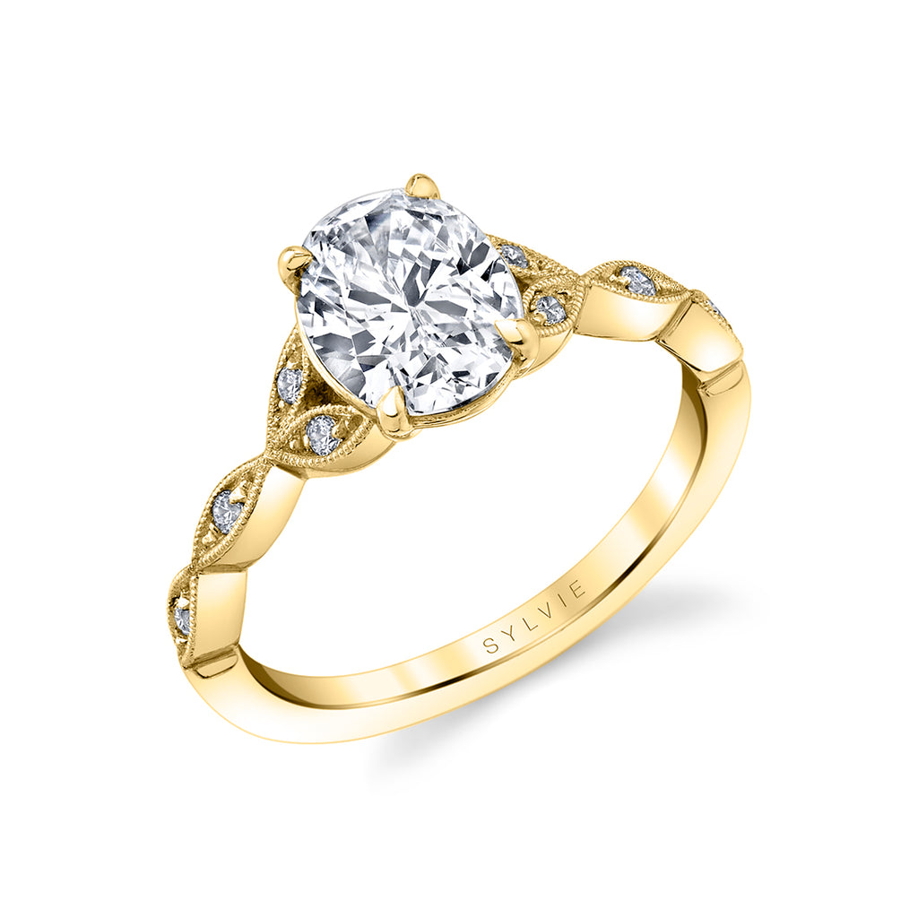 Oval Cut Unique Vintage Engagement Ring - Frederique 18k Gold Yellow