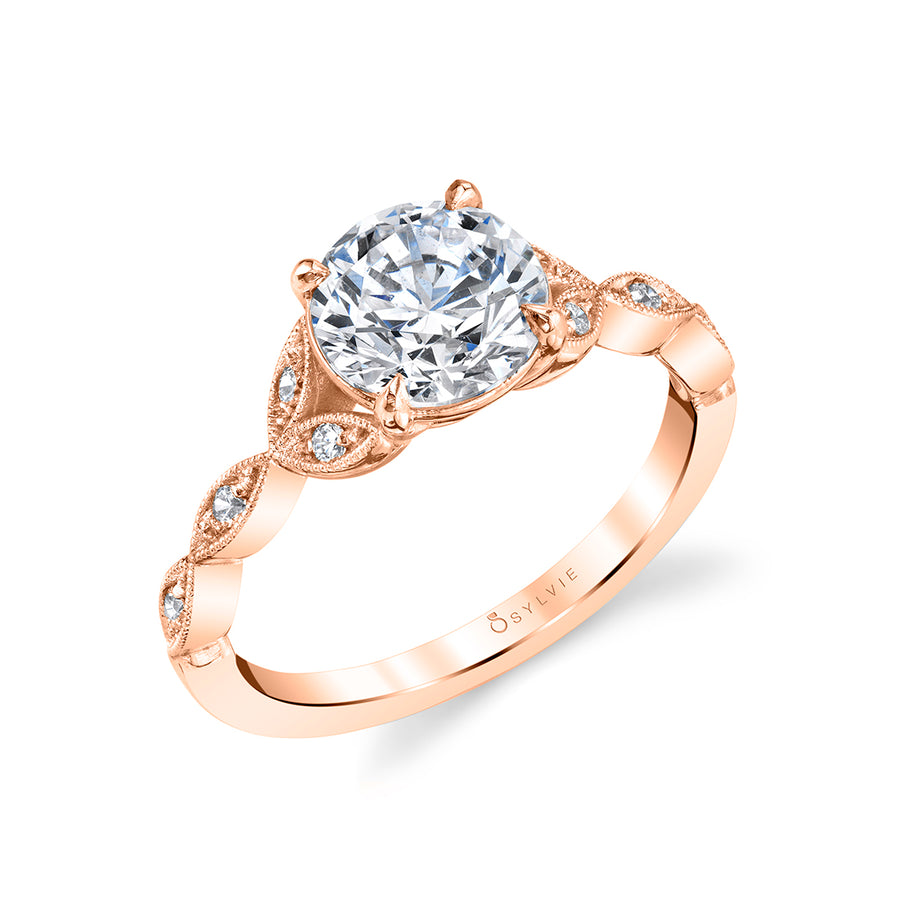 Round Cut Unique Vintage Engagement Ring - Frederique 14k Gold Rose