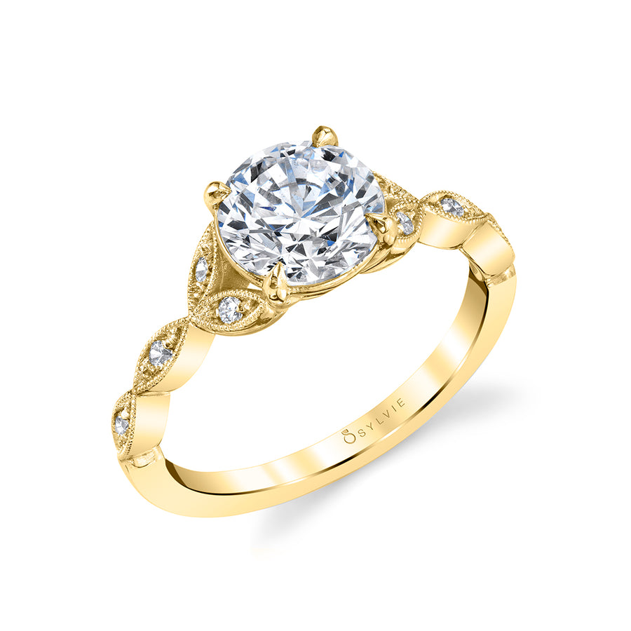 Round Cut Unique Vintage Engagement Ring - Frederique 18k Gold Yellow
