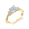 Cushion Cut Three Stone Twist Engagement Ring - Evangeline 18k Gold Yellow