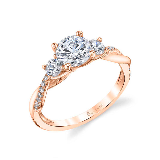 Sylvie Round Cut Three Stone Twist Engagement Ring - Evangeline 18k Gold Rose