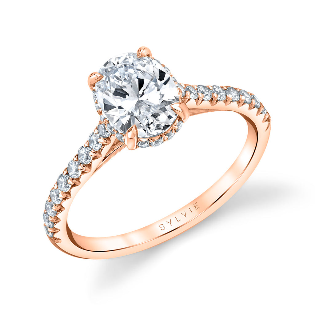 Oval Cut Classic Hidden Halo Engagement Ring - Harmonie 14k Gold Rose