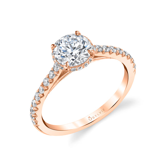 Sylvie Round Cut Classic Hidden Halo Engagement Ring - Harmonie 18k Gold Rose