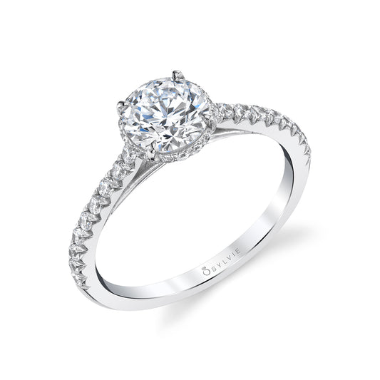 Sylvie Round Cut Classic Hidden Halo Engagement Ring - Harmonie Platinum White