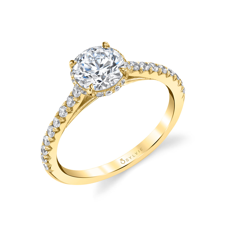 Round Cut Classic Hidden Halo Engagement Ring - Harmonie 14k Gold Yellow