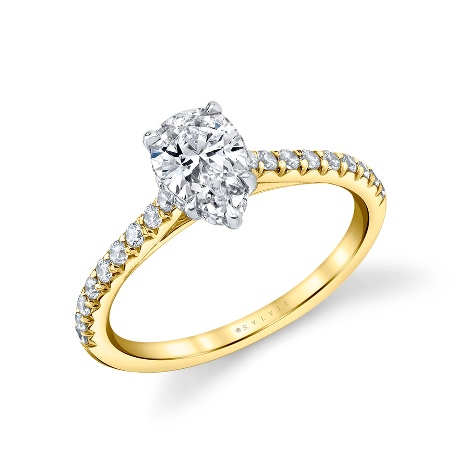 Pear Shaped Two Tone Classic Halo Engagement Ring - Harmonie 14k Gold Yellow