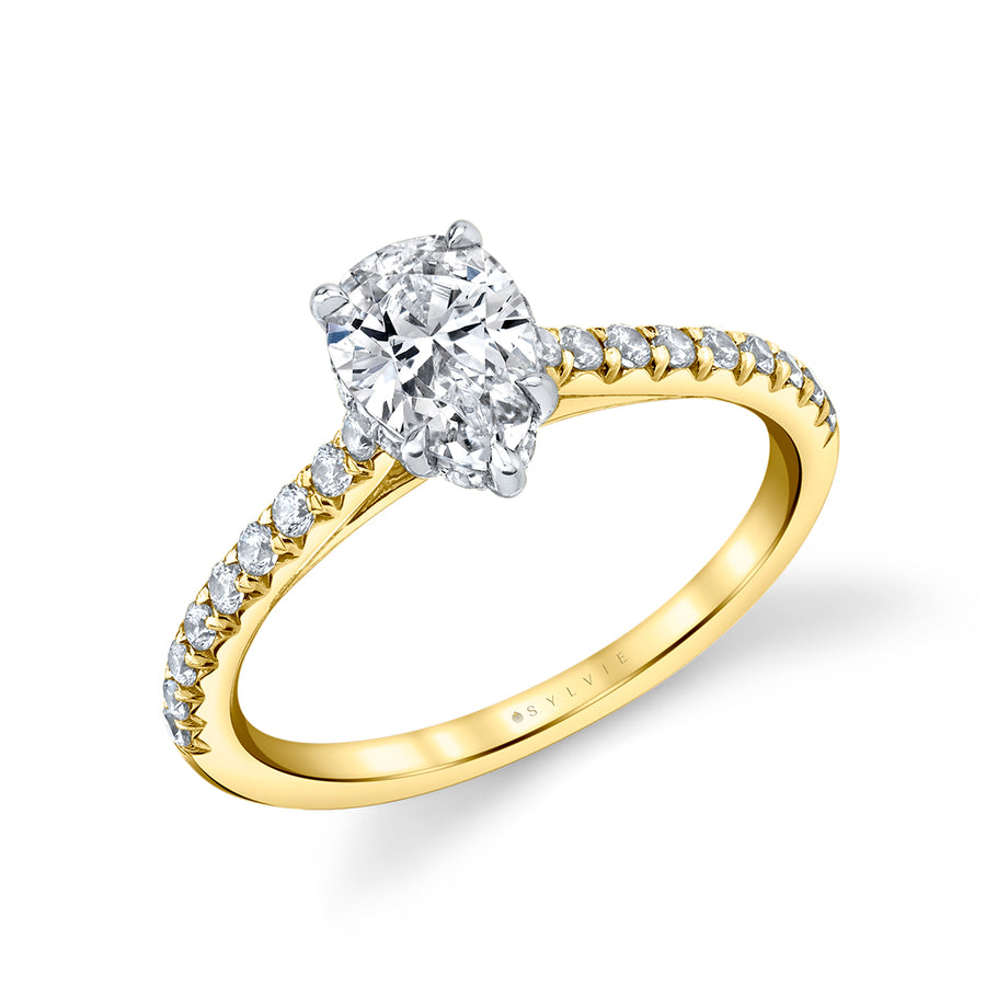 Pear Shaped Two Tone Classic Halo Engagement Ring - Harmonie 18k Gold Yellow
