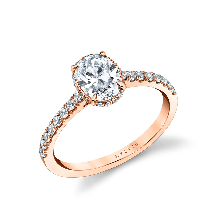 Oval Cut Classic Hidden Halo Engagement Ring - Anastasia 18k Gold Rose