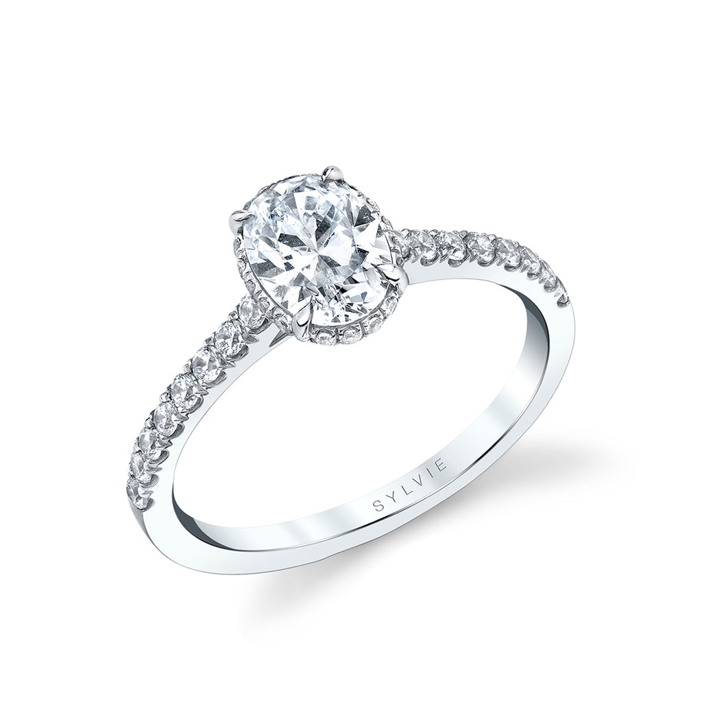 Oval Cut Classic Hidden Halo Engagement Ring - Anastasia Platinum White
