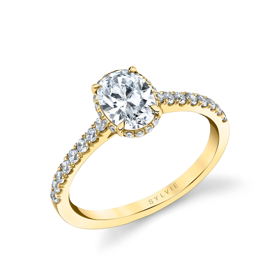 Oval Cut Classic Hidden Halo Engagement Ring - Anastasia 18k Gold Yellow