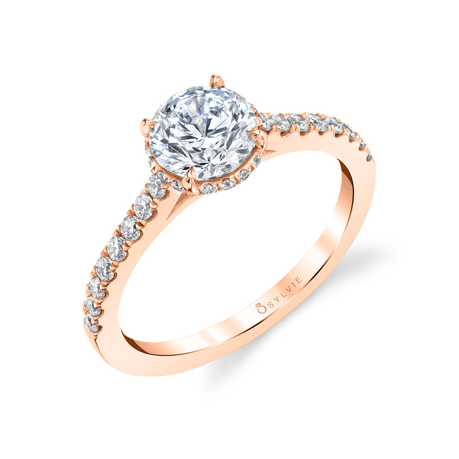 Round Cut Classic Hidden Halo Engagement Ring - Anastasia 14k Gold Rose