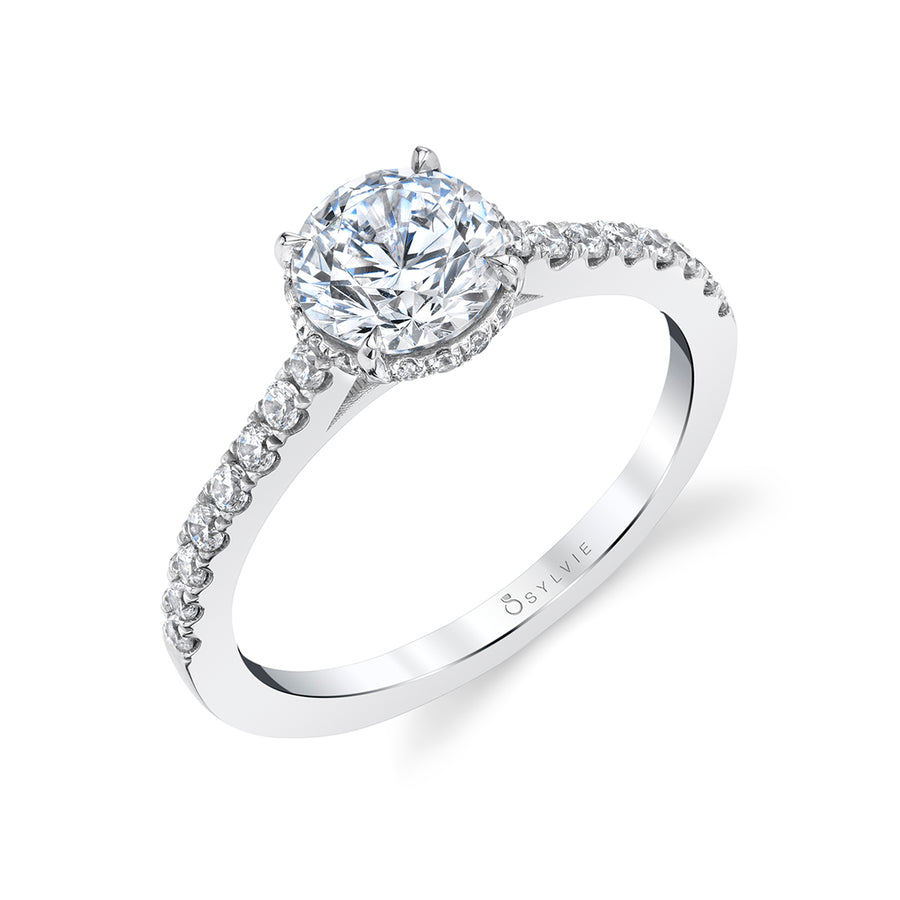 Round Cut Classic Hidden Halo Engagement Ring - Anastasia 14k Gold White