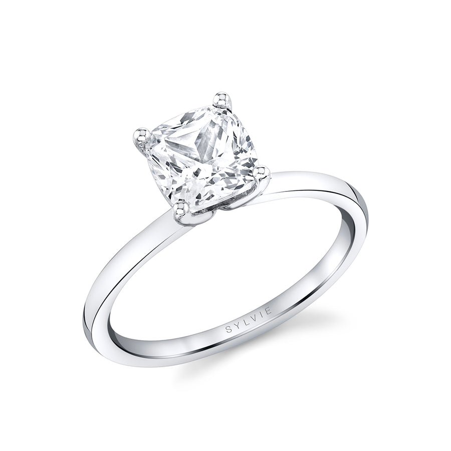 Cushion Cut Solitaire Engagement Ring - Dominique 14k Gold White