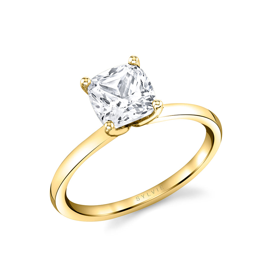 Cushion Cut Solitaire Engagement Ring - Dominique 18k Gold Yellow
