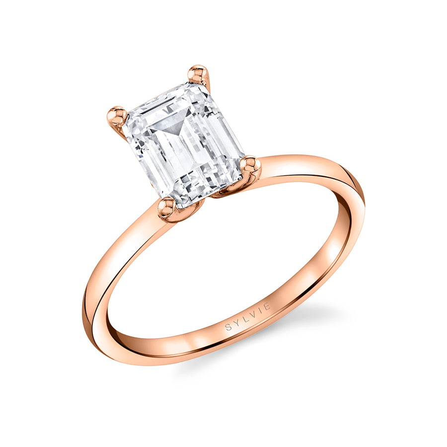 Emerald Cut Solitaire Engagement Ring - Dominique 14k Gold Rose