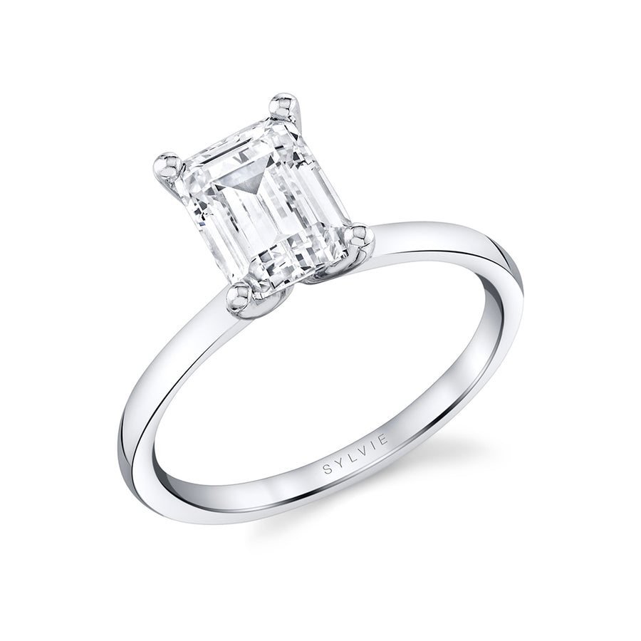 Emerald Cut Solitaire Engagement Ring - Dominique Platinum White