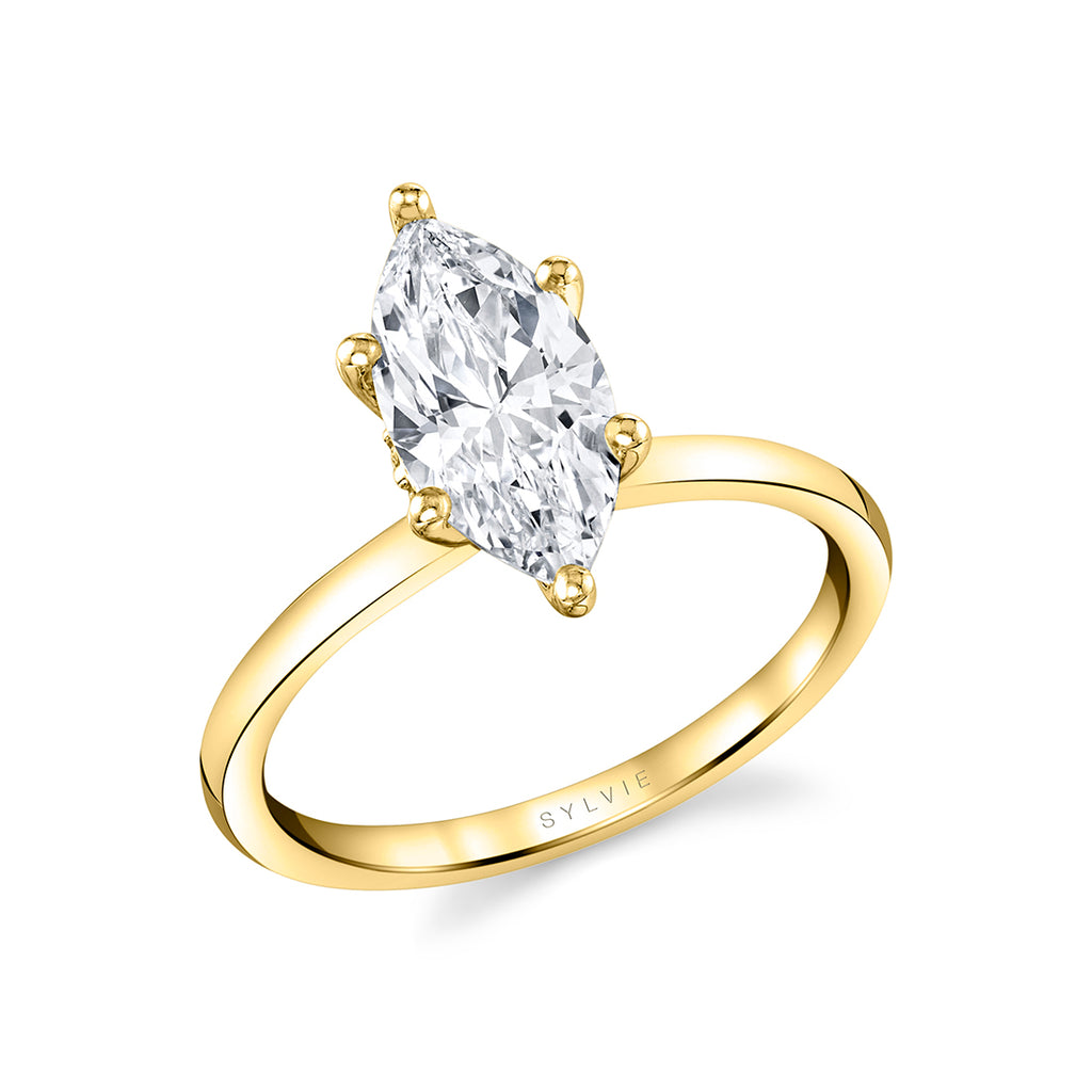 Marquise Cut Solitaire Engagement Ring - Dominique 14k Gold Yellow