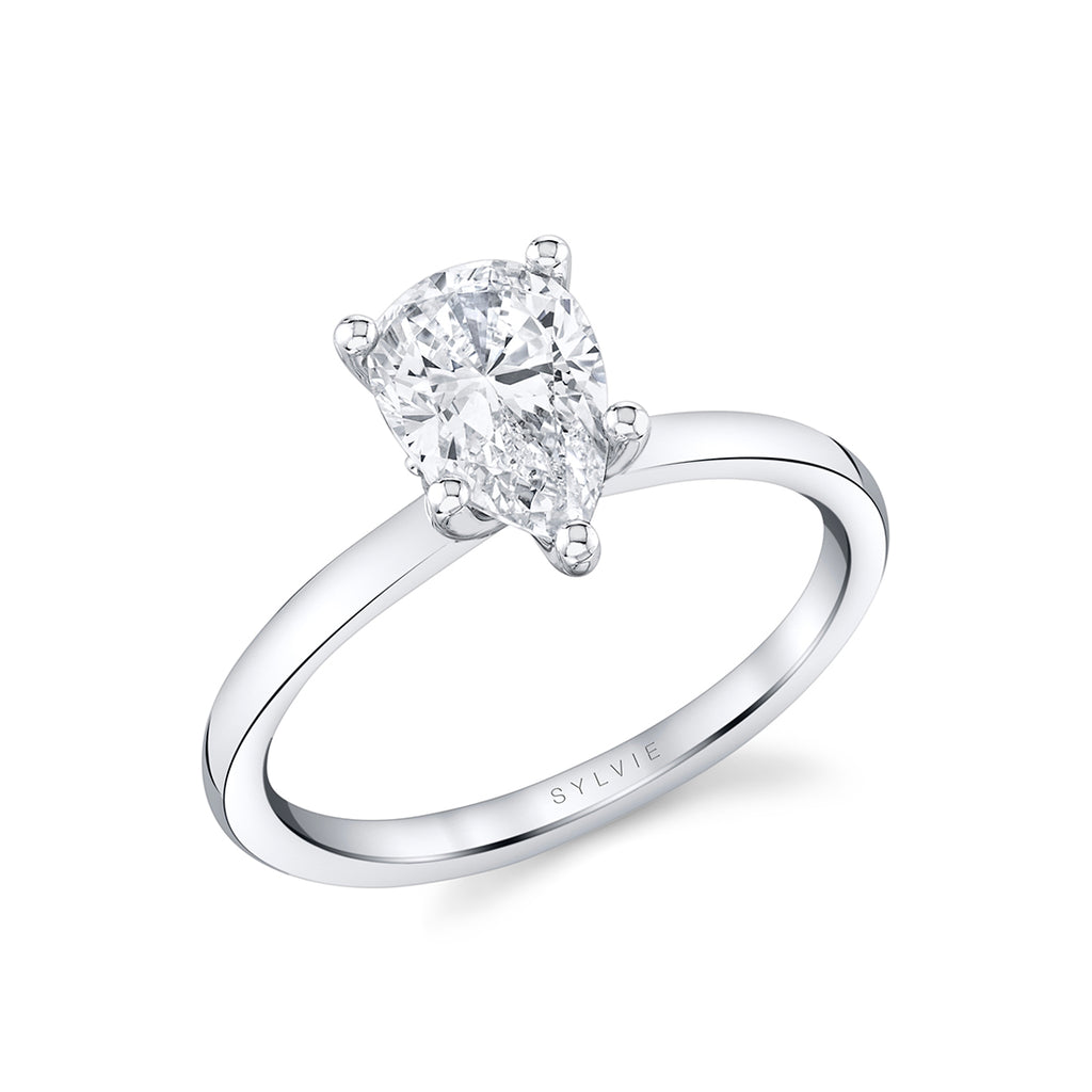 Pear Shaped Solitaire Engagement Ring - Dominique Platinum White
