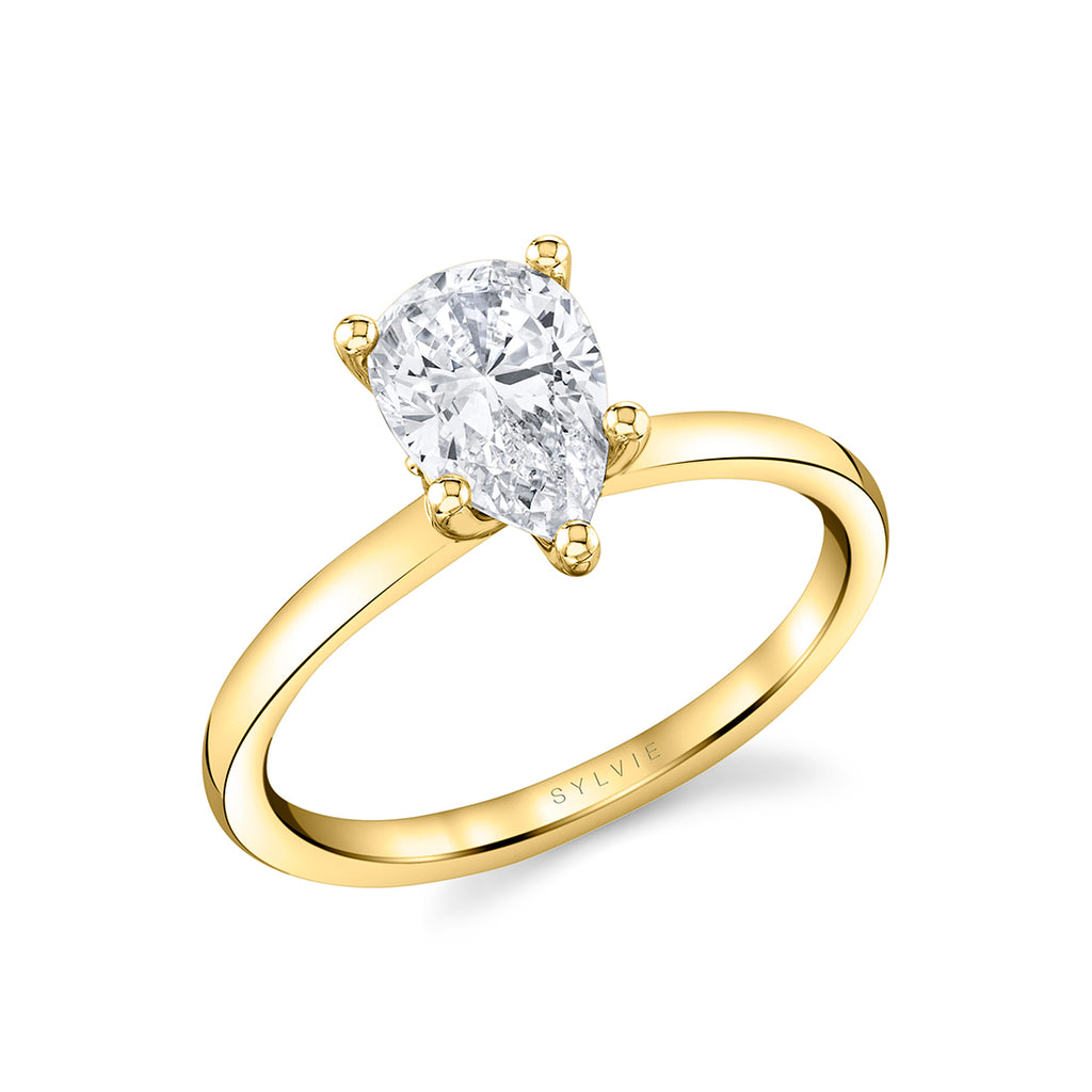 Pear Shaped Solitaire Engagement Ring - Dominique 14k Gold Yellow