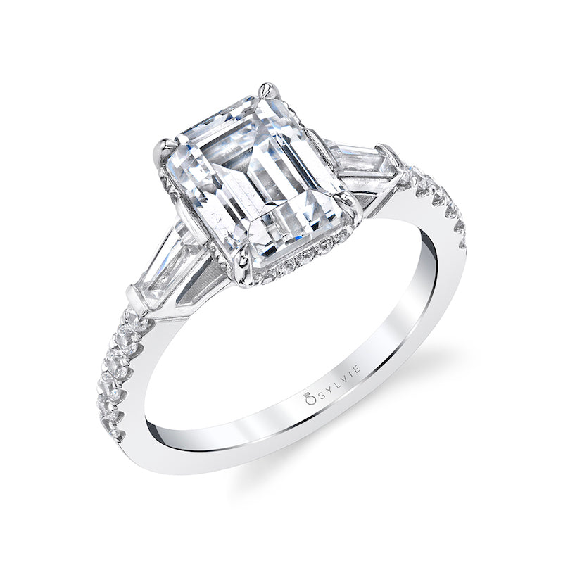Sylvie 14k White Gold Diamond Sidestone Engagement Ring