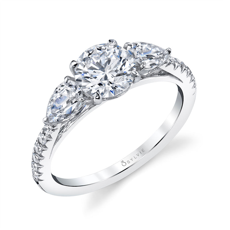 Sylvie 14k White Gold Diamond 3 Stone Engagement Ring