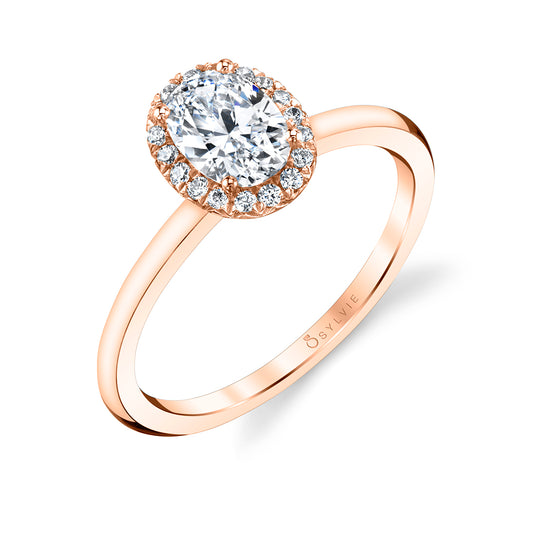 Sylvie Oval Cut Solitaire Halo Engagement Ring - Elsie 14k Gold Rose