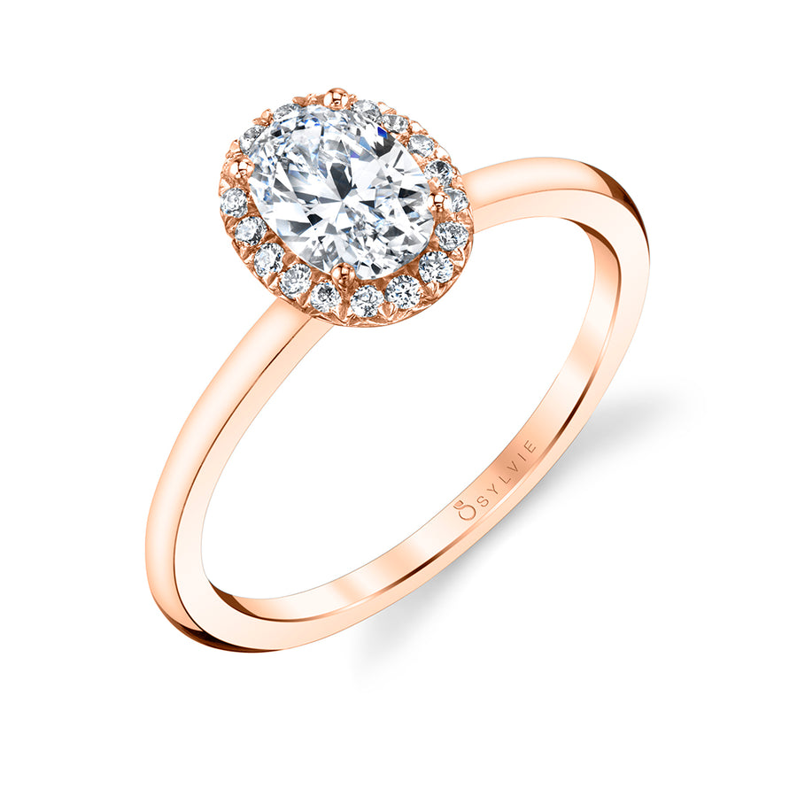 Oval Cut Solitaire Halo Engagement Ring - Elsie 18k Gold Rose