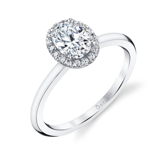 Sylvie Oval Cut Solitaire Halo Engagement Ring - Elsie Platinum White