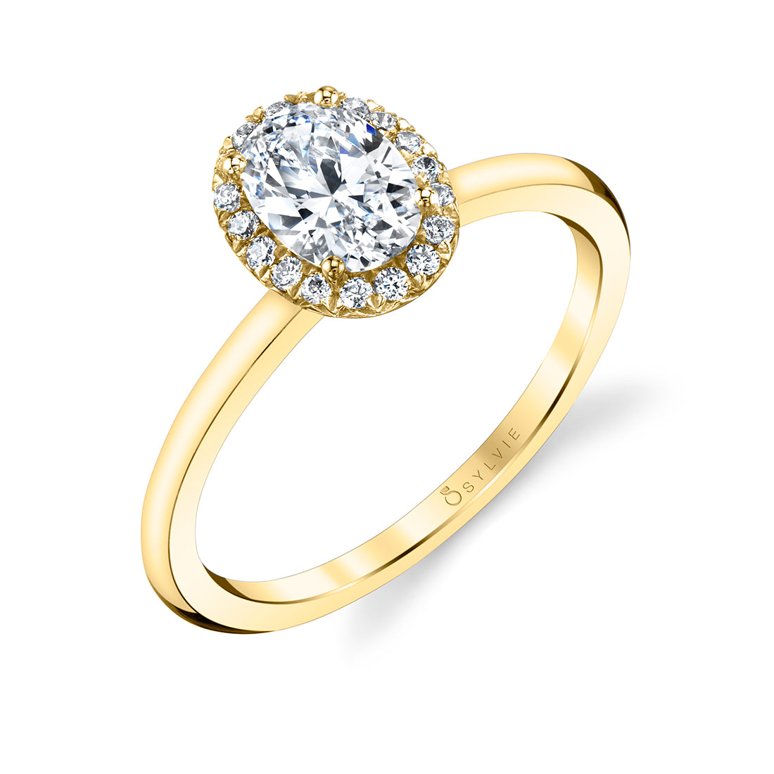 Sylvie Oval Cut Solitaire Halo Engagement Ring - Elsie 14k Gold Yellow