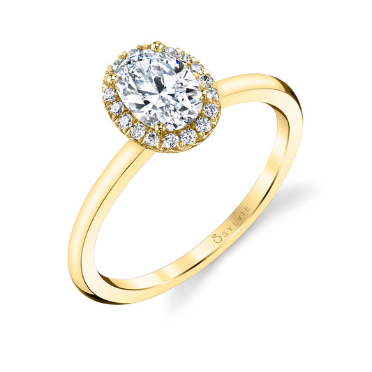 Sylvie Oval Cut Solitaire Halo Engagement Ring - Elsie 14k Gold Yellow