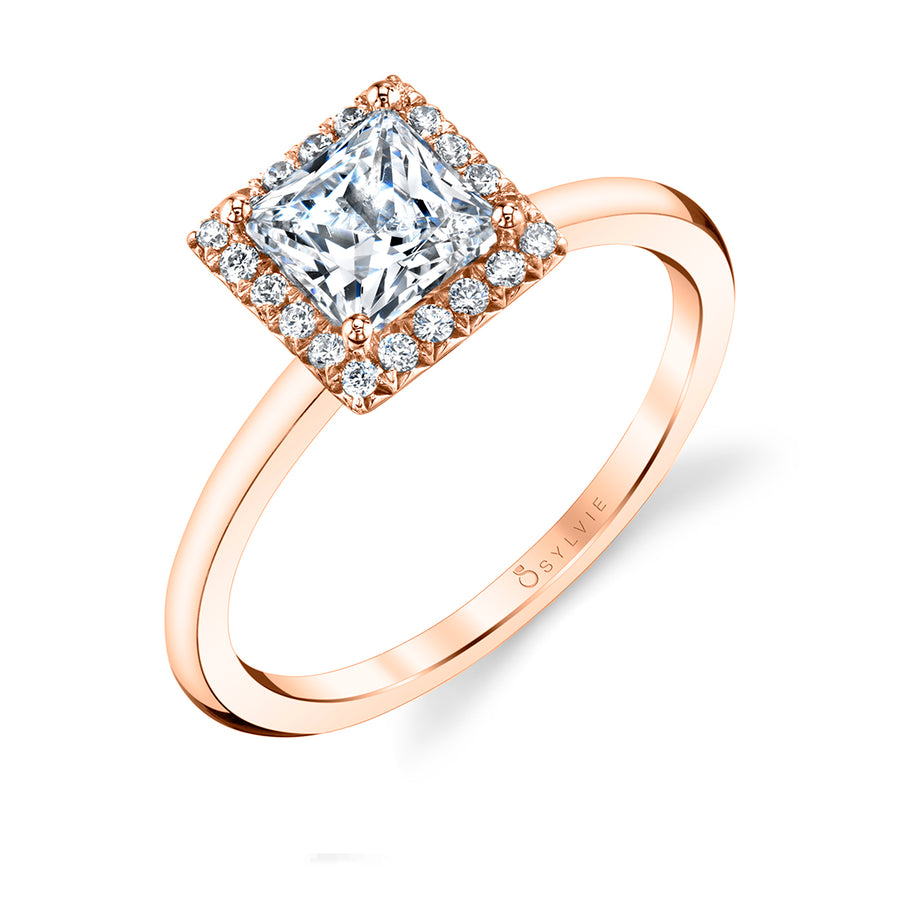 Princess Cut Solitaire Halo Engagement Ring - Elsie 18k Gold Rose