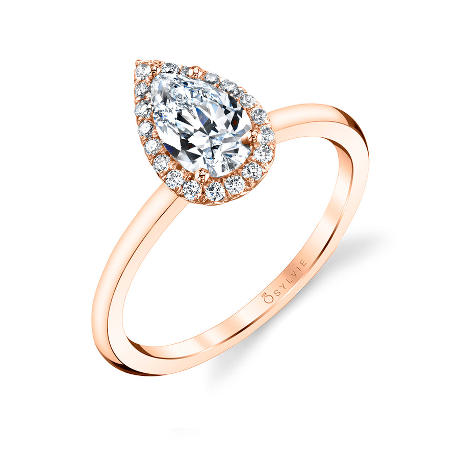 Pear Shaped Solitaire Halo Engagement Ring - Elsie 14k Gold Rose