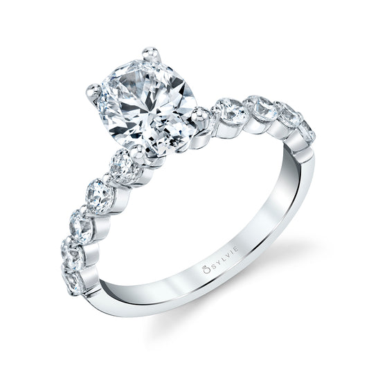 Sylvie Oval Cut Single Prong Engagement Ring - Karol 14k Gold White