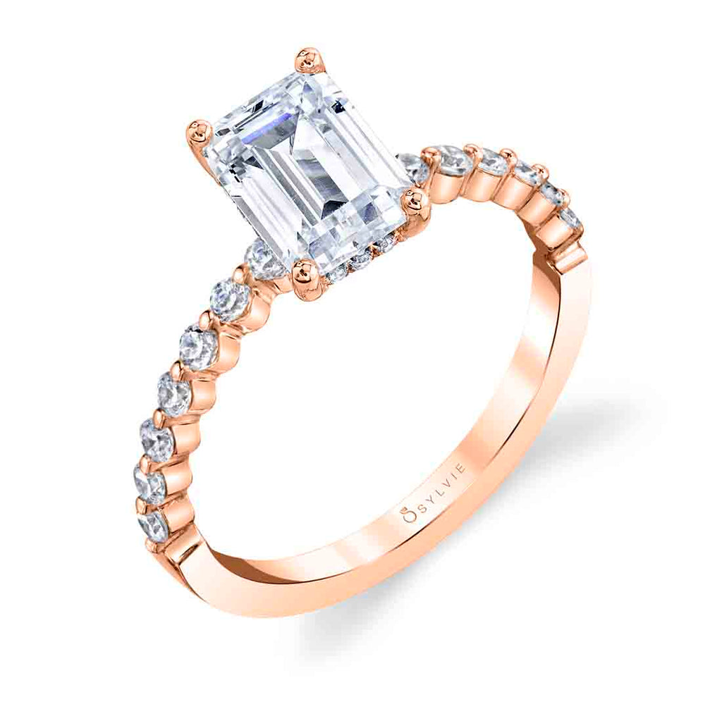 Emerald Cut Classic Engagement Ring - Athena 14k Gold Rose
