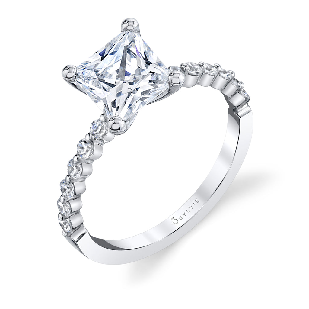 Princess Cut Classic Engagement Ring - Athena Platinum White