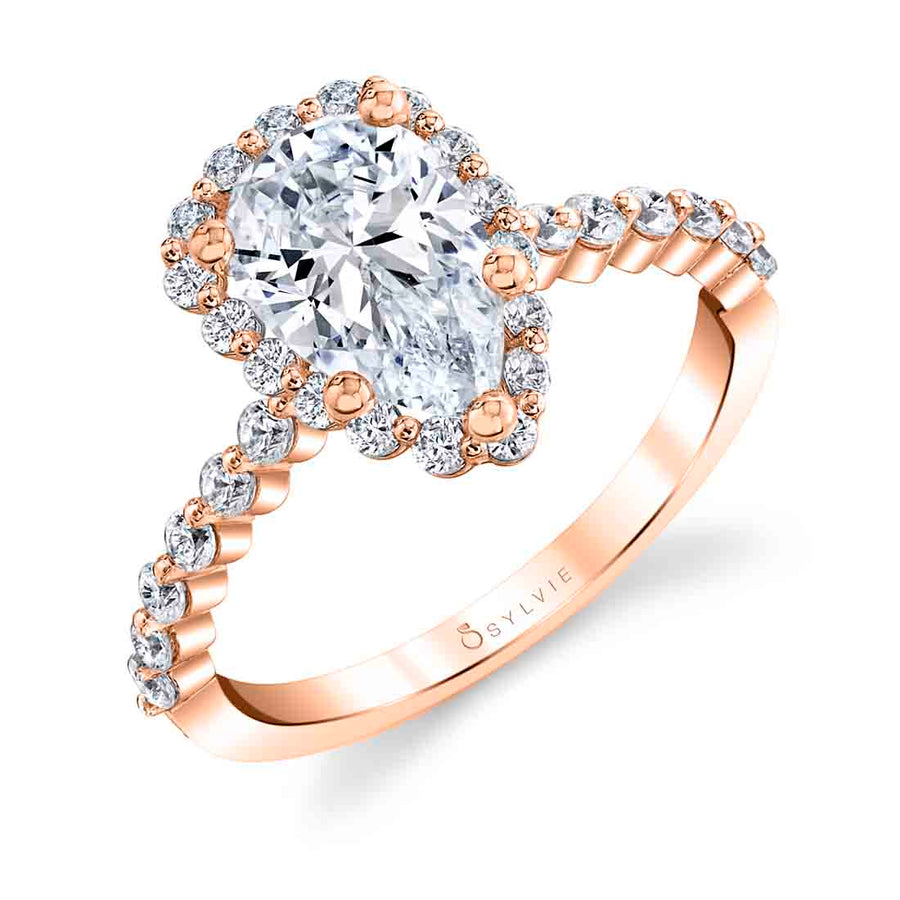 Pear Shaped Classic Halo Engagement Ring - Athena 18k Gold Rose