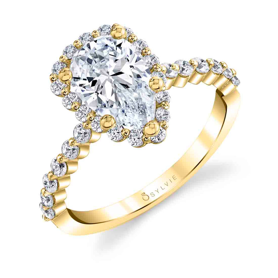Pear Shaped Classic Halo Engagement Ring - Athena 14k Gold Yellow