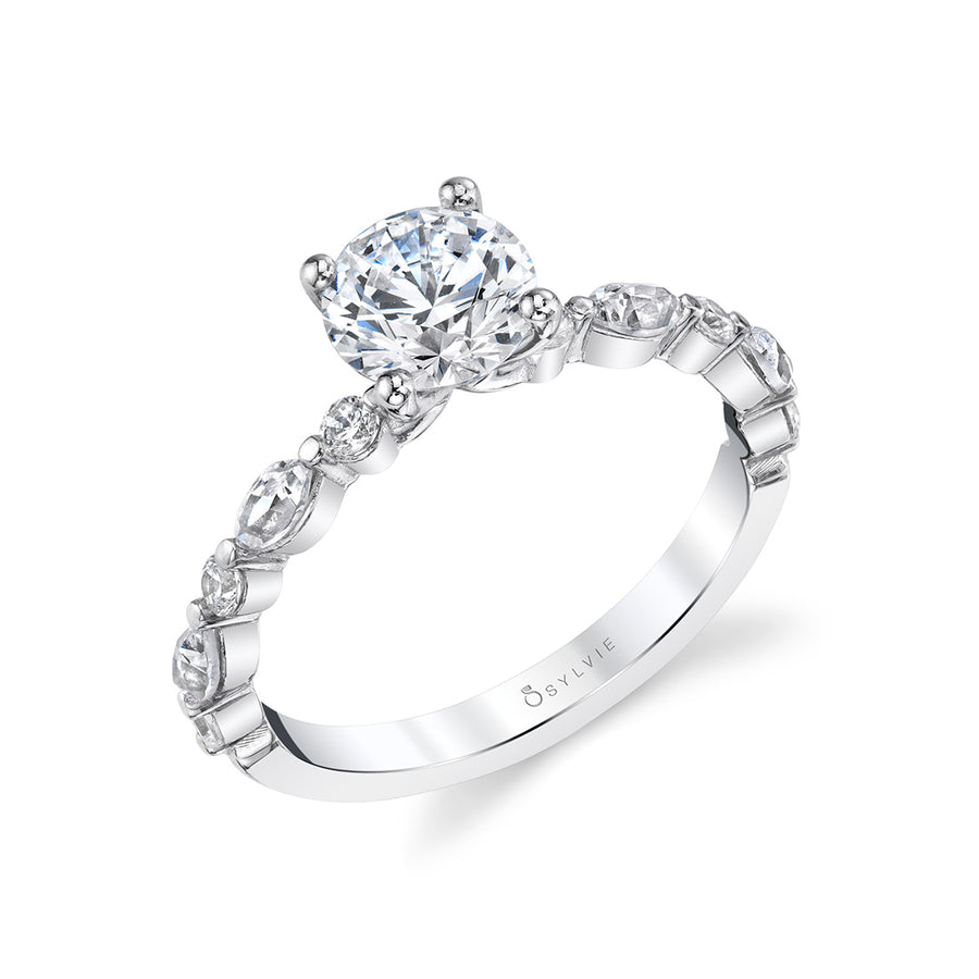Round Cut Unique Engagement Ring - Felicity 14k Gold White