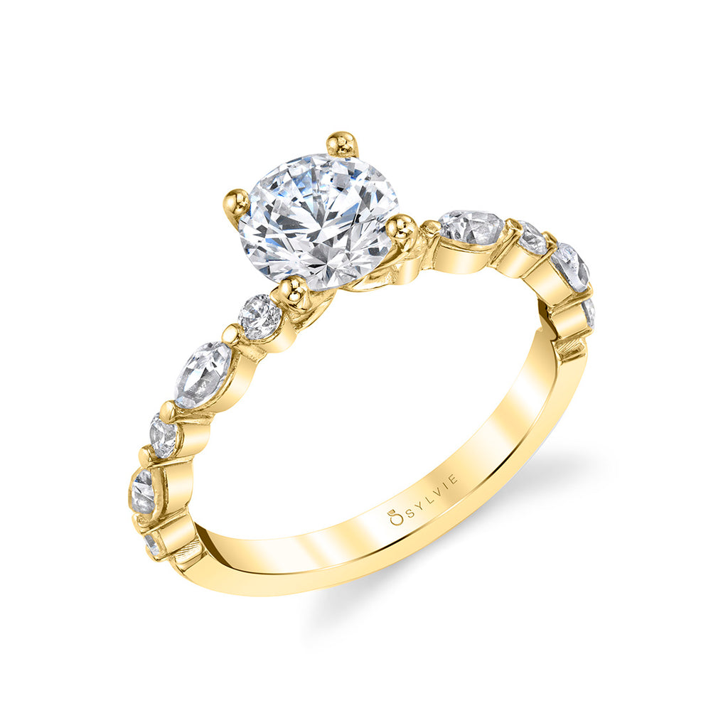 Round Cut Unique Engagement Ring - Felicity 14k Gold Yellow