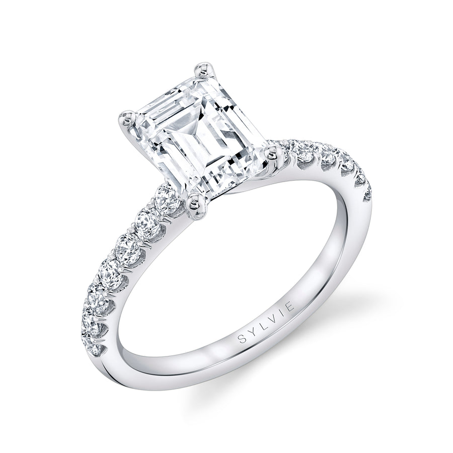 Classic Emerald Cut Engagement Ring - Aimee 14k Gold White