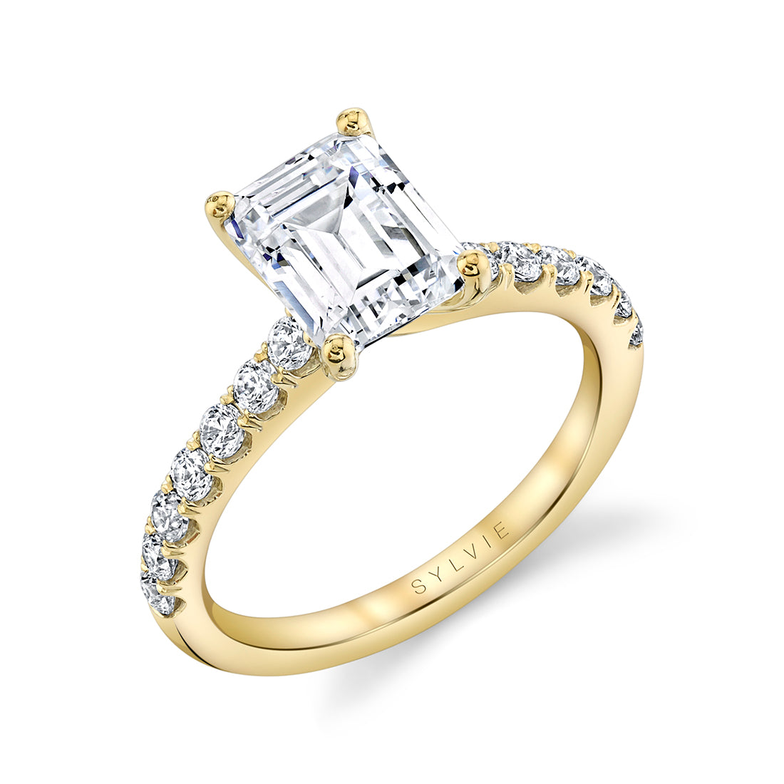 Sylvie Classic Emerald Cut Engagement Ring - Aimee 14k Gold Yellow