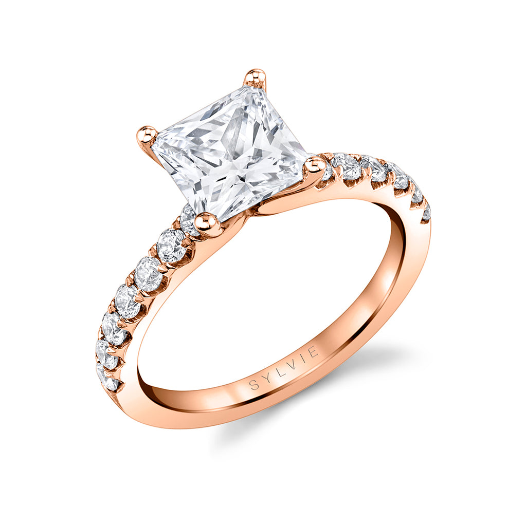 Princess Cut Classic Engagement Ring - Aimee 14k Gold Rose