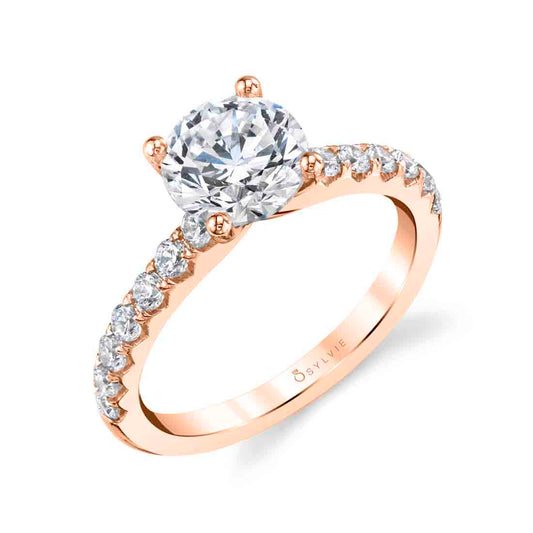 Sylvie Round Cut Classic Engagement Ring - Aimee 18k Gold Rose
