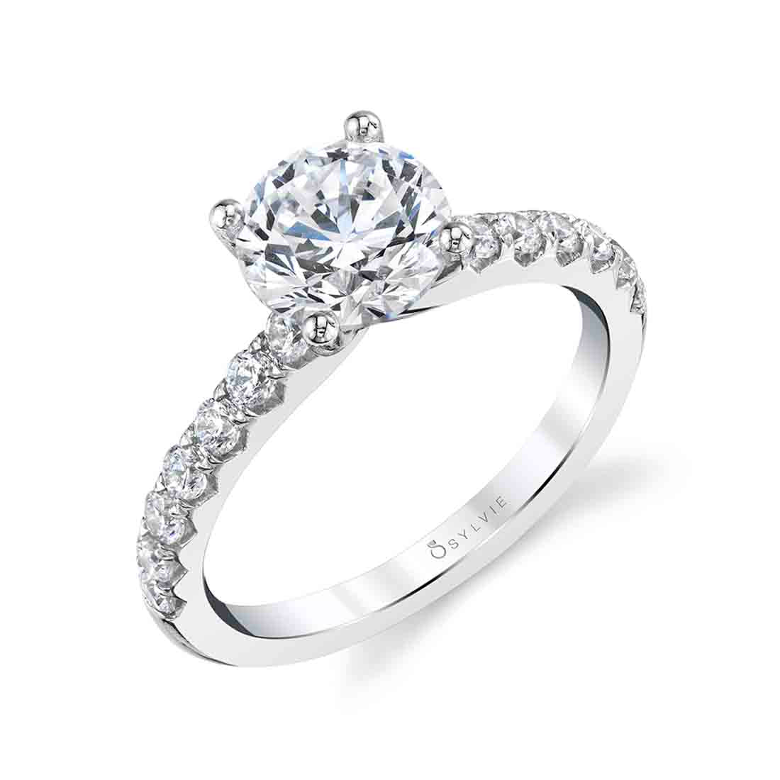 Sylvie Round Cut Classic Engagement Ring - Aimee 14k Gold White