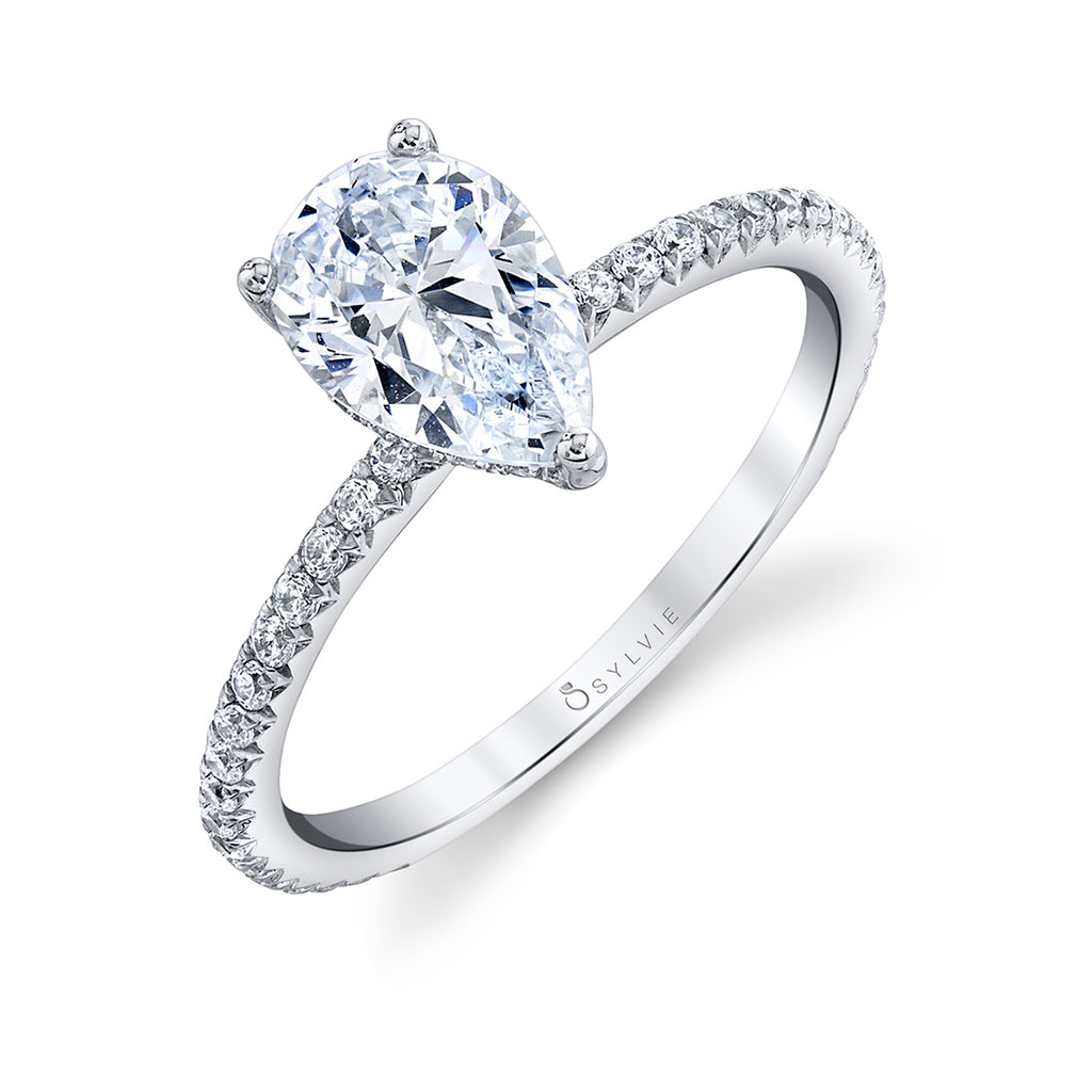 Pear Shaped Classic Engagement Ring - Maryam 18k Gold White