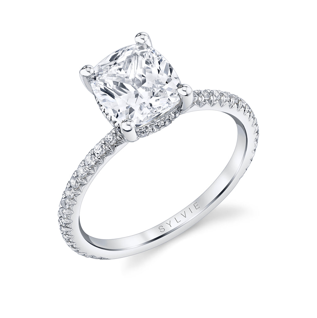 Cushion Cut Classic Engagement Ring - Maryam Platinum White