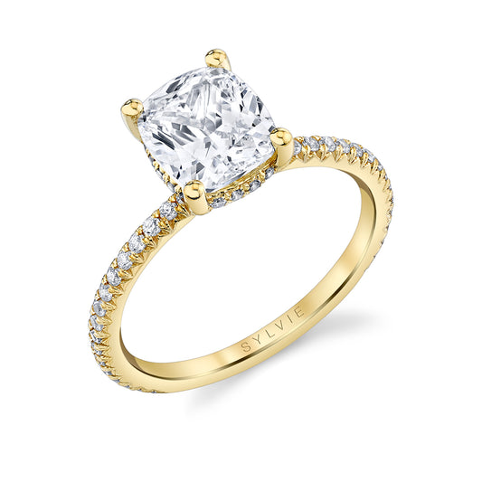 Sylvie Cushion Cut Classic Engagement Ring - Maryam 14k Gold Yellow