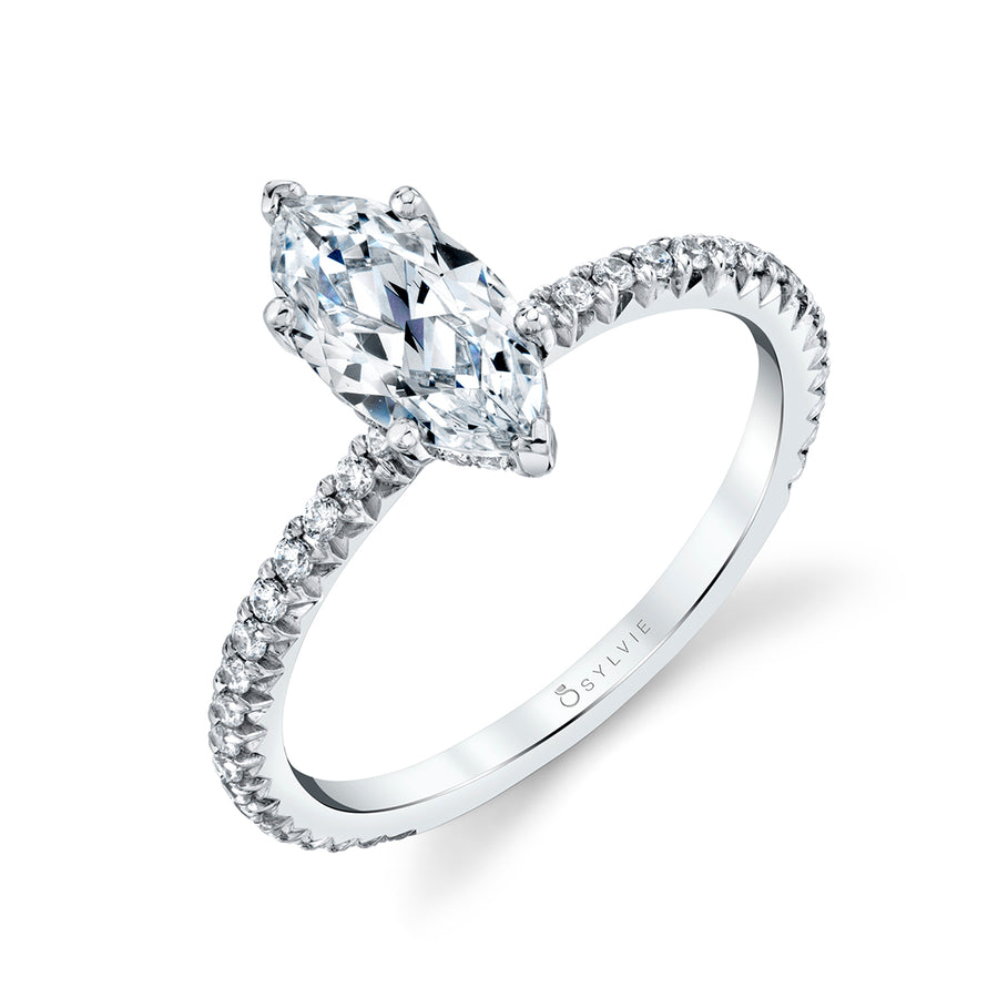 Marquise Cut Classic Engagement Ring - Maryam 14k Gold White