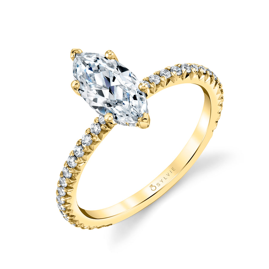 Marquise Cut Classic Engagement Ring - Maryam 14k Gold Yellow
