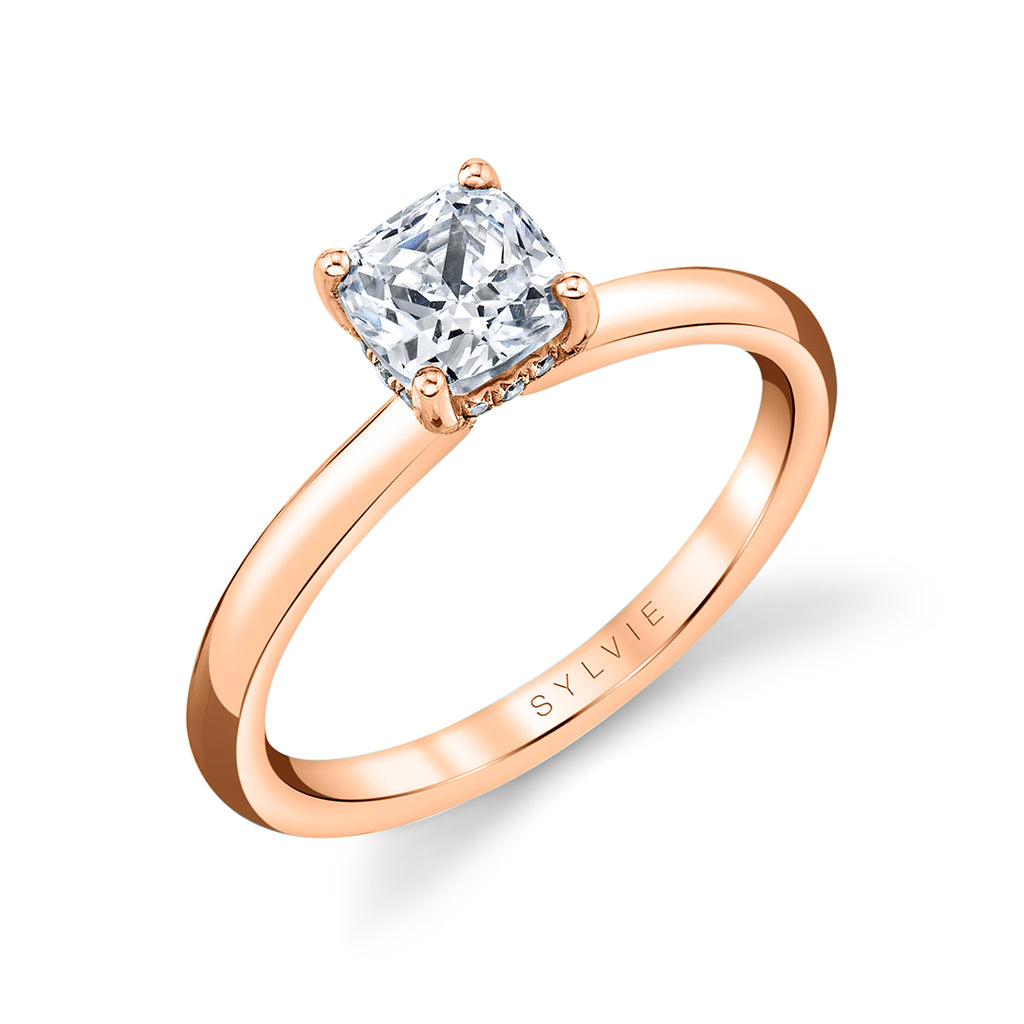 Cushion Cut Solitaire Engagement Ring - Joanna 14k Gold Rose